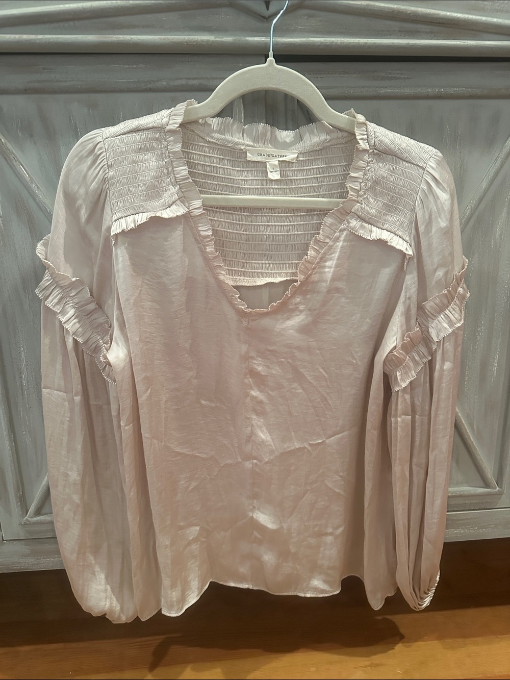Soft Blush Ruffled V-Neck Blouse